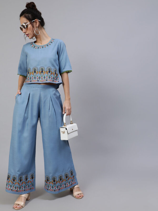 Sky Blue Embroidered Co ord set