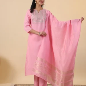 JAC24ST02413_2 Pink With Silver Thread Kurta set