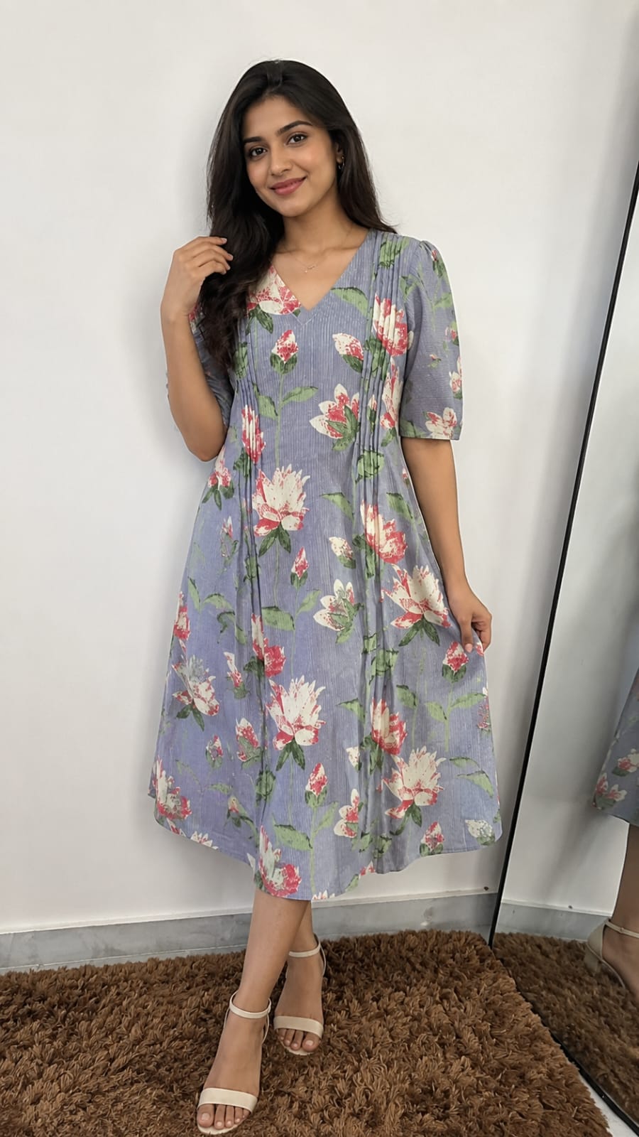 GreyFloral Pintuck Kurta